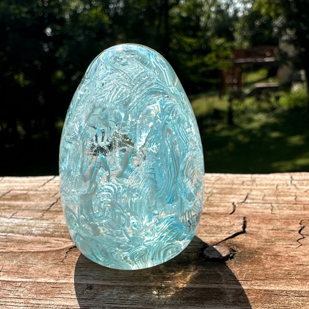 Elegant Blue Glass Art Egg Sculpture. Vintage Possible Fratelli Toso - Picture 6 of 6